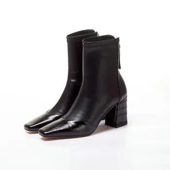 SKLFGXZY 2020 m. rudens ir žiemos natūralios odos Moteriška batai ruožas Moterų batai juoda Galva sluoksnis karvės odos moteriški batai