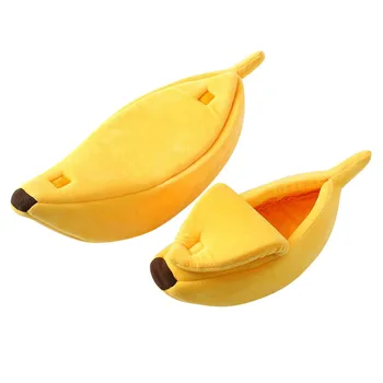 Smulkių Naminių Gyvūnėlių Lovos Bananų Formos Pūkuotas Šiltas Minkštas Pliušinis Kvėpuojantis Lova Bananų Katė Lova Namas Miela Minkšta Pagalvėlė Tinka