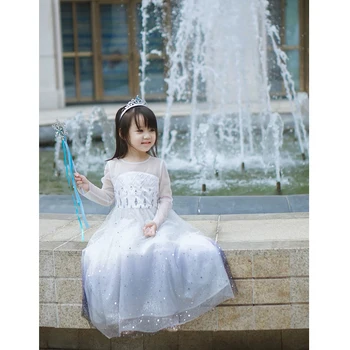 Sniego Karalienė 2 Elsa Dress Up Kostiumas Mergaitėms Baltos Snaigės Spausdinti Princesė, Komplektai, Vaikiška Elegantiškas Frocks Vaikai Įkvėpė Naujų Drabužių