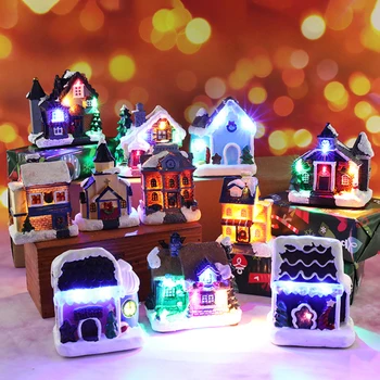 Sniego Namus Su Spalvinga Mirksi LED Šviesos Kalėdinė Dekoracija Namuose Naujųjų Metų Vaikams Dovanų Dervos Kalėdų Kaimas