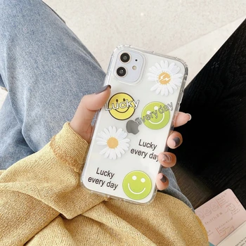 Spalvinga Besišypsantis Veidas Daisy Gėlės Silicio Telefono dėklas Skirtas iphone XS Max X XR 7 8 Plus SE 2020 m. 11 Pro Max Soft Aišku, Padengti Coque