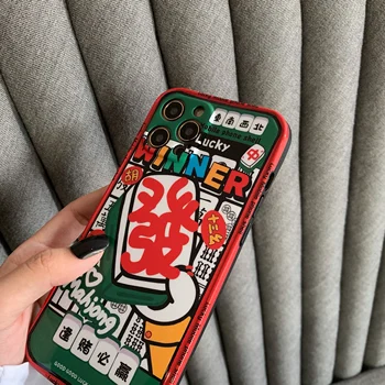 Straight edge vandens kaštonų mahjong turtingas simbolių animacinių filmų dizaino mobiliojo telefono dėklas skirtas iPhone 11 / 11pro / 11promax / 12 /...