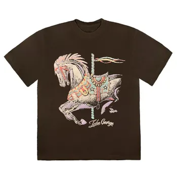 Streetwear Scott Travis Karuselė arklių T-Marškinėliai Vyrams, Moterims, Aukštos Kokybės Astroworld T Shirt Mens Tees