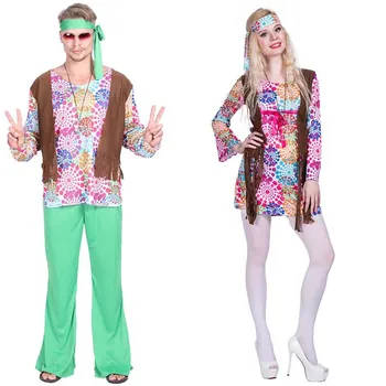 Suaugusioms moterims vyrai gėlių Retro Hipių Taikos Ir Meilės, Hipis Kostiumai, halloweren šalies cosplay disco kostiumas Moterims Išgalvotas Suknelė