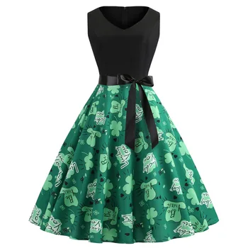 Suknelė Moterims Gėlių Spausdinti Kratinys Vintage Suknelė Hepburn Elegantiškas Šalis Suknelės Plius Sundress V-Kaklo Preppy Stilius Poliesteris
