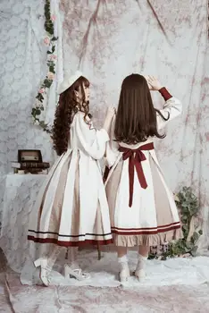 Suknelė retro lolita dress minkštas sesuo ilgomis rankovėmis lėlės apykaklės ilga suknelė