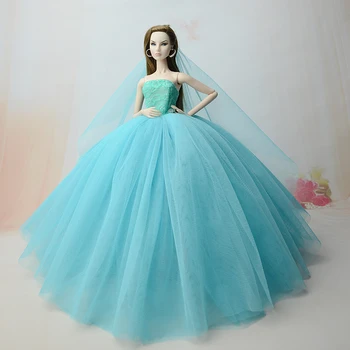 Suknelė + Šydas / Sea Blue Lace Žaliosios Vestuvės Suknelė Drabužiai, Apranga Xinyi Barbie FR Lėlės, Žaislai Vaikams Kalėdos