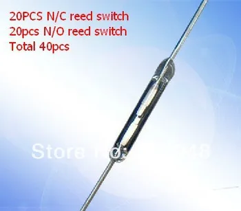 Sumaišyti 20pcs N/C normaliai uždaras reed switch+20pcs N/O normaliai atviras reed switch