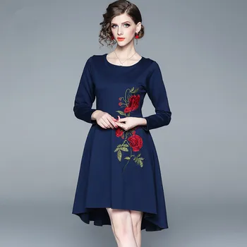 SunnyYeah Elegantiška Suknelė Moterims Derliaus Gėlių Siuvinėjimas Midi Suknelė 2020 M. Pavasarį, Rudenį Ponios Suknelės, Šaliai, Skraistės Femme Vestidos