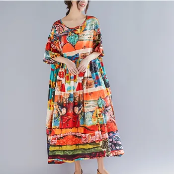 Super loose moterų suknelė atsitiktinis vasaros suknelė medvilnės skalbiniai maxi dress ilga suknelės plius dydžio seksualus chalatas, paplūdimio spausdinti moterų drabužiai