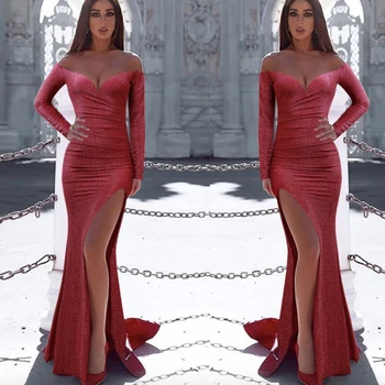 SuperKimJo Raudona Vakaro Suknelės Ilgomis Rankovėmis Undinė Pigūs Kuklus, Paprastas Oficialų Vakare Gown Chalatas De Soiree