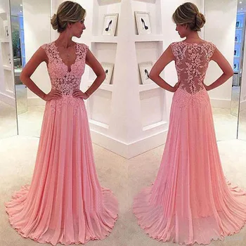 SuperKimJo Vestidos De Gala Blush Pink Prom Dresses Ilgai, V Kaklo Nėrinių Aplikacijos Zawalcowany Elegantiška Prom Suknelė Vestidos De Formatura
