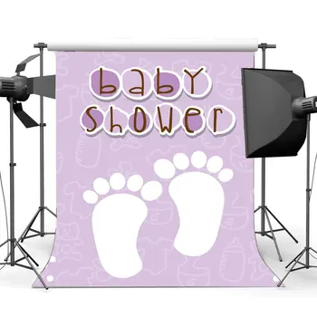 Sweet Baby Shower Fonas Mielas Pėdsakus Bokeh Balti Taškai Šviesos Levandų Tapetai Fotografijos Fone