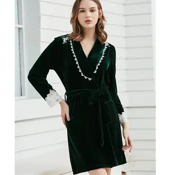 Tamsiai Žalios Autumen Žiemos Sleepwear Skraiste Velours Chalatas Moterims Suknelė Pliušinis Aksomo Kimono Namas Kailis Ilgas Japonijos Chalatas, Vonios T383