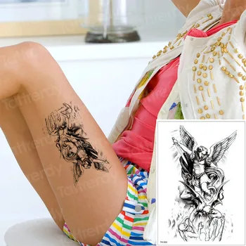 Tatuiruotė seksualu vandens perdavimo tatuiruotė juoda sparnus gotikos laikinos tatuiruotės nuimamas vandeniui didelis dydis ant kūno meno atgal svirties įvorė