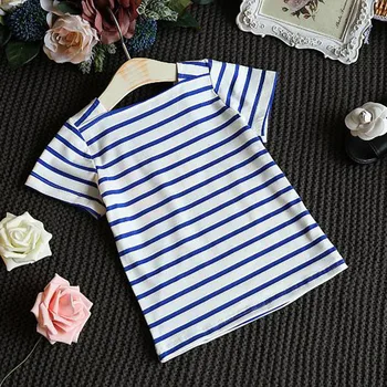 TELOTUNY 2019 m. sumažinti kūdikių mergaičių 2vnt Bamblys Vaikams Baby Girl Komplektus Drabužių Stripe marškinėliai Topai+Džinsinis Trumpas Sijonas Nustatyti Z0211