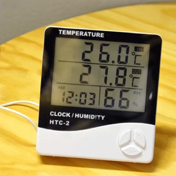 Termometras su Drėgmėmačiu Dual Zondas Ekranas, Elektroninis Drėgmės, Temperatūros Matuoklis LCD Laiko Darbalaukio Stalo Laikrodžiai