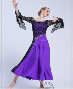 Tinkinti violetinė trumpas rankovės konkurencijos Fox risčia Valsas tango praktiką pramoginių šokių suknelė socialinių šokių suknelė M-1742
