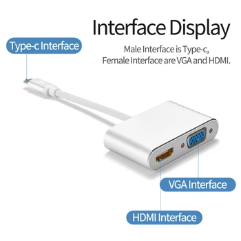 Tipas-C-HDMI 4K Adapteris VGA Dual Sąsaja Aukštos Kokybės 1080P HD VGA Sąsaja, 