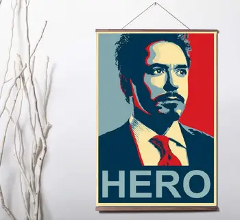 Tony Stark Hero Movie Star Meno Drobė plakatas apdailos, dažymo, su medžio masyvo kabinti pažymėkite