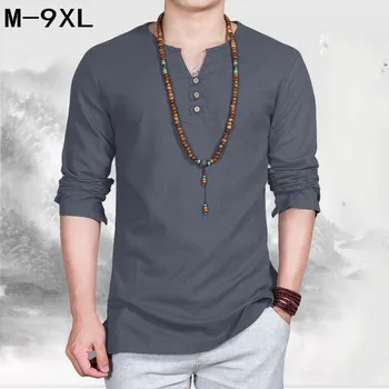 Top Lino vyrai, big v-kaklo marškinėliai Kinų stiliaus riebalų vaikinas plius dydžio vyriški Atsitiktinis ilgomis rankovėmis didelis T-shirt 7XL 8XL 10xl krūtinė 162 cm