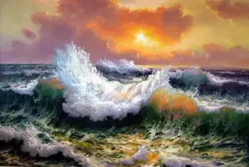 TOP MENO Lvan impresionizmo saulėlydžio žara riaumojimas bangos smogė roko nerami rankomis dažyti aliejus, tapyba ant drobės nemokamas pristatymas