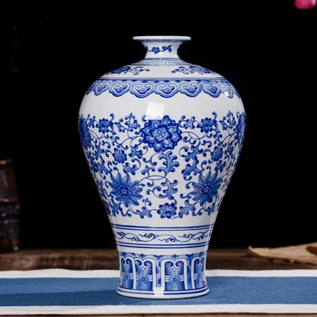Tradicinės kinų stiliaus prunus vaza formos antikvarinis mėlynos ir baltos keramikos vaza