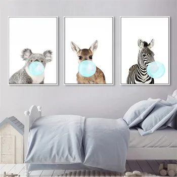 Triušis Zebra Smūgis Balionas Šiaurės Plakatas Spaudinių Gyvūnų Vaikai Kambario Dekoro Animacinių filmų Žirafa Sienos Nuotraukas, už Kambarį