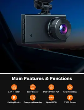 TRUEJO Sony IMX335 2.5 K Brūkšnys Cam Gestas Nuotraukų Automobilio Kamera, Dashcam 2 560 x 1 440 30 fps, HD DVR Vaizdo įrašymo Tracker Dashcam
