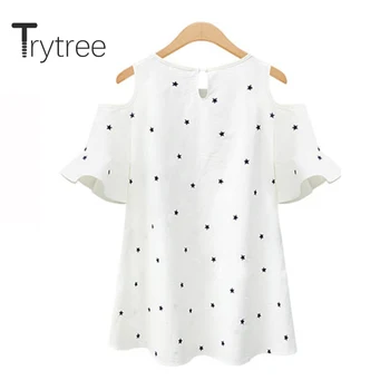 Trytree 2020 metų Vasaros Moterų marškinėliai Atsitiktinis O-kaklo Star Raukiniai 2 Spalvų Prarasti Mados Elegantiškas universalūs Stiliaus marškinėliai Topai