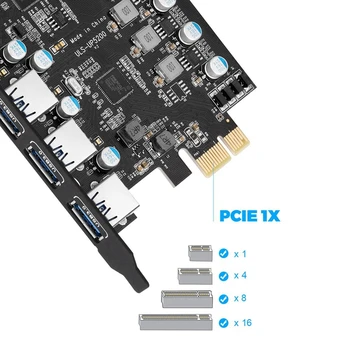 Uls-5200 USB3.0 PCI-E Išplėtimo Plokštę PCI-E, Tipas C (2) USB3.0 5-Port PCI Sparčiai plinta Kortelės