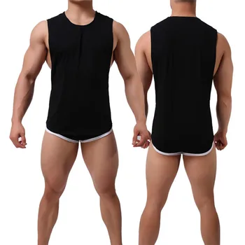 Undershirt Vyrų Kultūrizmo Fitneso Vientisos Spalvos Atsitiktinis Marškinėliai Be Rankovių Kvėpuojantis Didelis Padalinta Manžetai Tankų