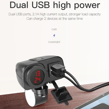 Universali Vandeniui 12V Motociklo Dual USB Įkroviklis Adapteris su Elektroniniu Laikrodžiu IŠJUNGTI Mobiliuosius Telefonus, GPS Tablečių