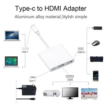 USB C į HDMI Adapteris C Tipo USB 3.1 Hub USB-C su USB 3.0/ HDMI/ C Tipo Moterų Keitiklio Kabelį, skirtą 