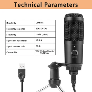 USB Mikrofonas PC kondensatoriaus Mikrofonas, Vokalas įrašų Studija Mikrofonas 