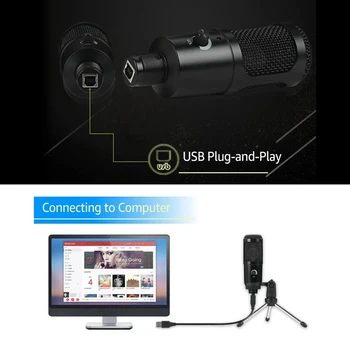 USB Plug-And-Play Kondensatoriaus Dinaminis Mikrofonas Mic su Mini Trikojis Stovas, skirtas PC Nešiojamas Žaidimų Žaisti Muzikos Įrašymas