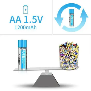 USB Įkraunamą AA Ličio Baterijos - Li-ion Baterija Ląstelių - 1,5 V / 1200mAH (4-Pack) - Ne NI-MH/NI-CD/Šarminės Baterijos - Eko