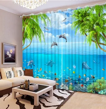 Užuolaidas kambarį paplūdimys, delfinų lango užuolaidėlė kambarį dekoro mados namų puošmena miegamasis