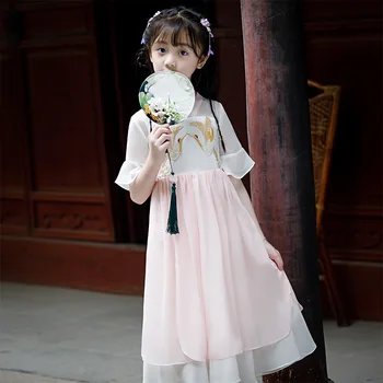 Vaikai Hanfu Kostiumas Kinijos Tradicinės Ir senosios Vasaros Drabužių Vaikams Kinų Stiliaus Siuvinėjimų Pasakų Suknelės DQL2393