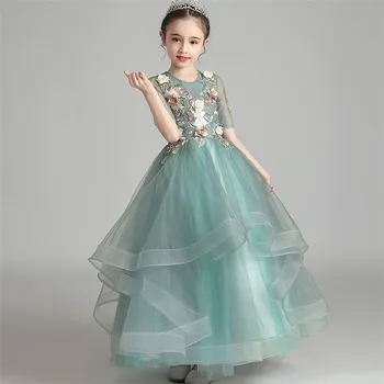 Vaikų Mergaičių Korėjos Saldus Gėlių, Gimtadienis, Vestuvės Prom Princesė Ilga Suknelė, Vaikams, Paaugliams Modelis Šou Podiumo Priimančiosios Suknelės