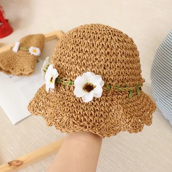 Vaikų žvejys skrybėlę mergina 3-6 metų amžiaus šiaudų skrybėlę vasarą, saulės skrybėlę moterų baby princess šviežių nuo saulės paplūdimyje