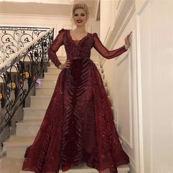 Vakaro Suknelės 2020 undinė Moterų Dubajus Turkija Raudona Duobute blizgučiais, Su Plunksna Oficialus vakarėlis Prom Chalatai, Plius Dydis
