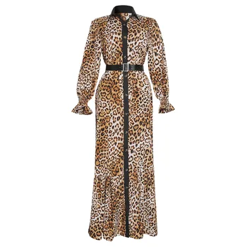 Vakarų Stiliaus Plius Dydis Suknelė Pavasarį, Rudenį Naujas Mados Temperamentas Plonas Geriausių Pardavėjų Leopard Single-breasted ilgomis Rankovėmis
