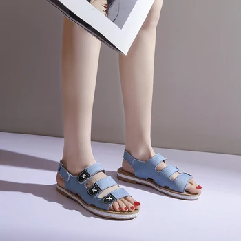 Vasaros naują įrašą kojų džinsai kniedės atgal užtrauktuką butas aukštakulniai sandalai atsitiktinis universalus moterų batai