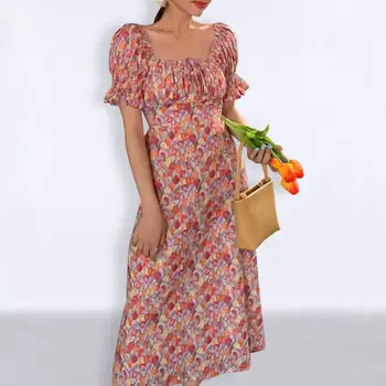 Vasaros Plisuotos Suknelė VONDA Atsitiktinis Sluoksniuotos Rankovėmis Suknelės Derliaus Gėlių Spausdinti Šortai Rankovės Long Beach Sundress Plus Size Vestidos