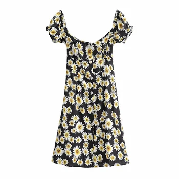 Vasaros suknelė moterims saulėgrąžų seksuali mini suknelė korėjos mados vestidos šifono moterų drabužiai aukštos juosmens-line paplūdimio suknelės