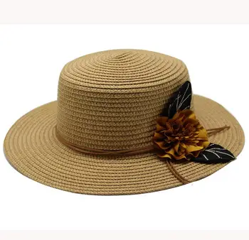 Vasarą nauju Moterų Saulės Skrybėlę Kibirą Bžūp Nėrinių Bowknot Gėlės Juostelės Flat Top Šiaudų Skrybėlę Paplūdimio Kepurės