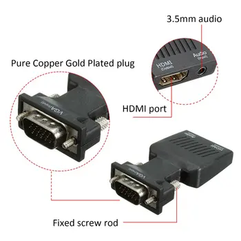 VGA į HDMI Adapteris su Garso Male VGA Moterų HDMI Konverteris, Nešiojamąjį kompiuterį, TV for PC Laptop VGA į HDMI