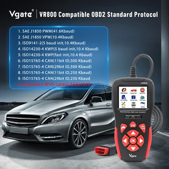Vgate VR800 OBD2 Automobilių Kodas Reader Skenavimo Įrankiai Automobilių su rusijos OBD 2 Diagnostikos Auto Scanner Tool PK AS500 ELM 327 V 1 5