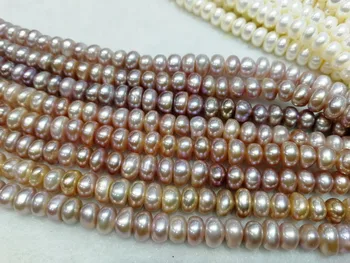 Viena kryptis prarasti karoliukai gėlavandenių perlų roundel balta/rožinė/juoda /mėlyna/violetinė 7-8mm 14inch, 